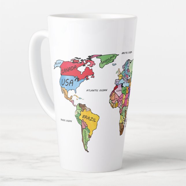 Caneca De Café Latte Mapa Mundial (Ângulo esquerdo)