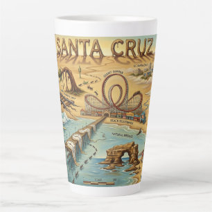 Caneca De Café Latte Mapa Pop Art de Santa Cruz – Marco Costeiro Ousado
