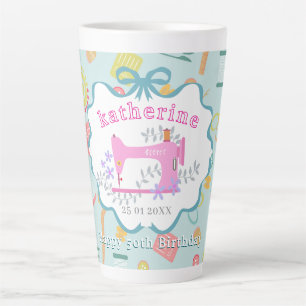Caneca De Café Latte Máquina de costura azul de 50º aniversário de cost