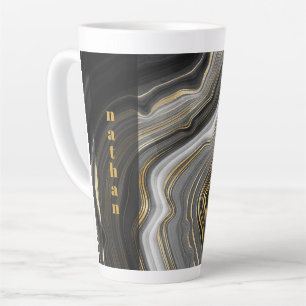 Caneca De Café Latte Marble Black e Dourado Personalizado
