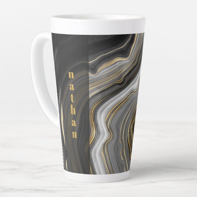 Caneca De Café Latte Marble Black e Dourado Personalizado (Ângulo esquerdo)