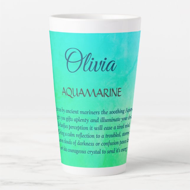 Caneca De Café Latte Março Birthstone Aquamarine design (Frente)
