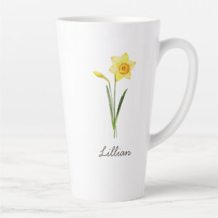Caneca De Café Latte Março Nascimento Mês Flor Daffodil