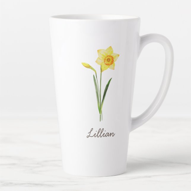 Caneca De Café Latte Março Nascimento Mês Flor Daffodil (Direita)
