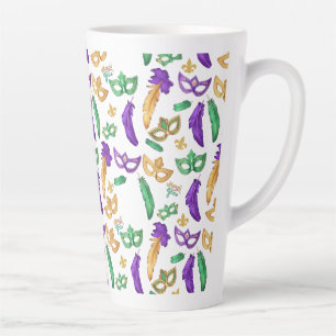 Caneca De Café Latte Mardi Gras Colorido com padrão