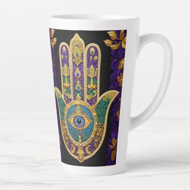 Caneca De Café Latte Mardi Gras Gold Purple Green Hamsas Art (Direita)