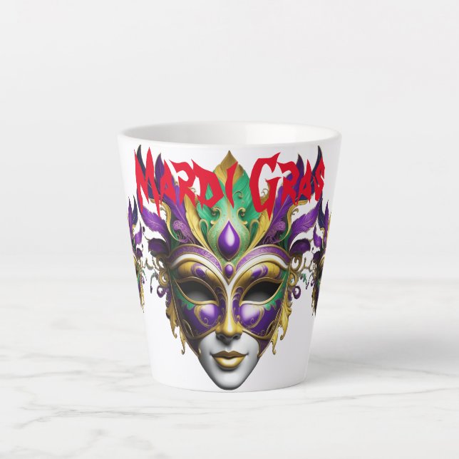 Caneca De Café Latte Mardi Gras Mask Thunder_Cove (Frente)