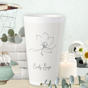 Caneca De Café Latte Marfim Cinza Ardósia Arte Botânica Linha Minimalis