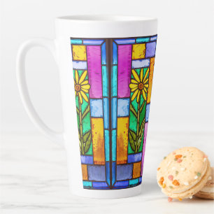 Caneca De Café Latte Margarida Amarela de Vidro Estreita