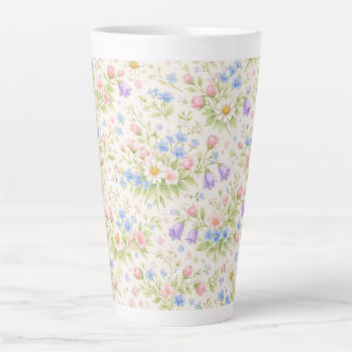 Caneca De Café Latte Margarida, Campainha e Flor Azul Botânica