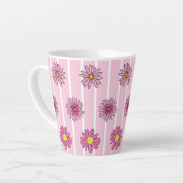 Caneca De Café Latte Margarida Rosa e Branca Branca