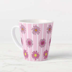 Caneca De Café Latte Margarida Rosa e Branca Branca