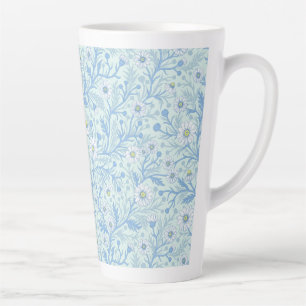 Caneca De Café Latte Margaridas em branco e azul em vidro marinho