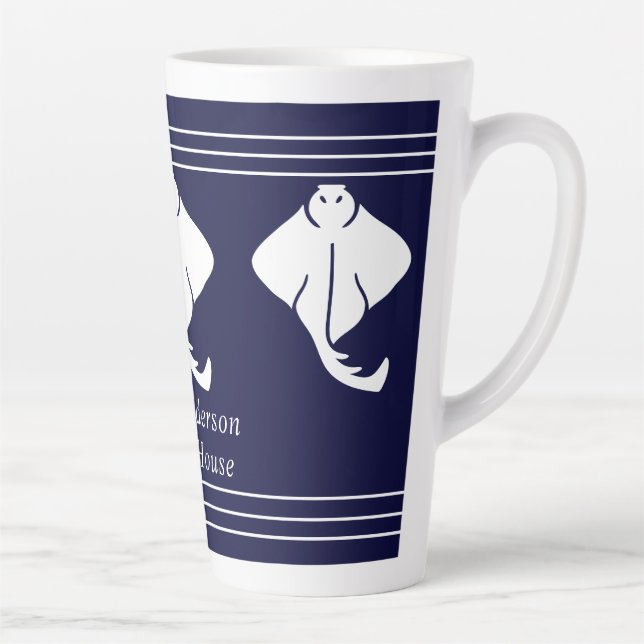 Caneca De Café Latte Marinho Azul Costeira Raio Náutico Manta Ray (Direita)