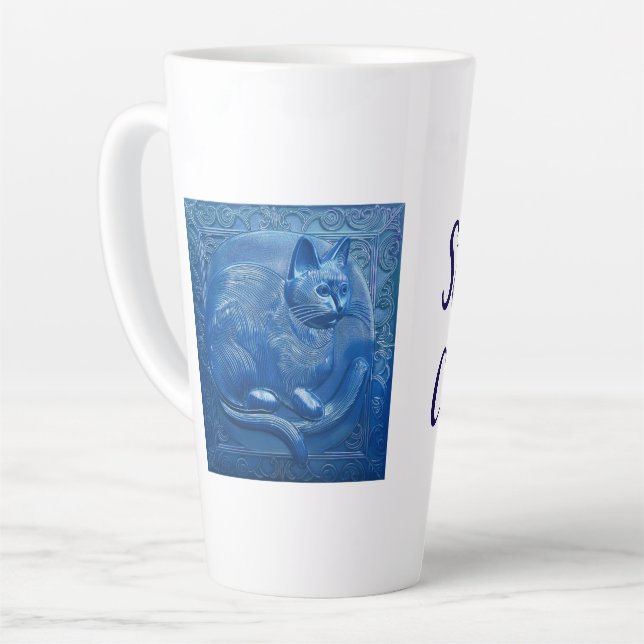 Caneca De Café Latte Marinho azul de Arte Personalizada Nouveau Na moda (Ângulo esquerdo)