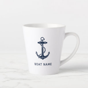 Caneca De Café Latte Marinho Blue Boat Anchor Custom Crew Swap