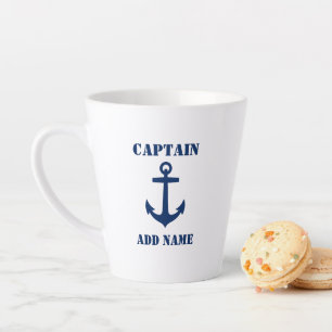 Caneca De Café Latte Marinho com Âncora Clássica Capitão Barco ou No