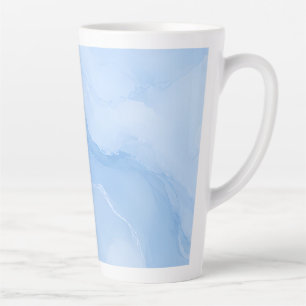 Caneca De Café Latte Mármore Azul Suave Padrão Abstrato