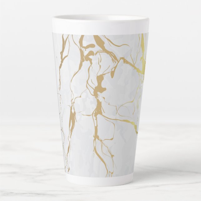 Caneca De Café Latte Mármore Branco com Dourado (Frente)