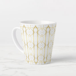 Caneca De Café Latte Mármore branco e padrão geométrico Dourado