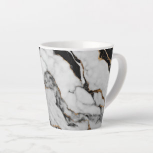 Caneca De Café Latte Mármore Branco e Preto Dourado Moderno