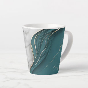 Caneca De Café Latte Mármore Dourado Azul Escuro Elegante Moderno