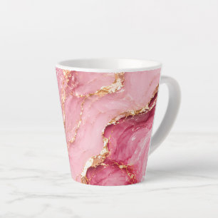 Caneca De Café Latte Mármore Rosa Oceano Luxo com Veias Douradas