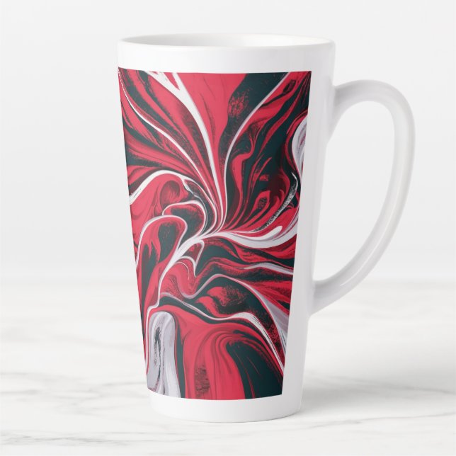 Caneca De Café Latte Mármore vermelho, preto e branco | (Direita)