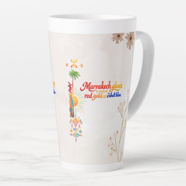 Caneca De Café Latte Marrakech Glows – Vibrant Moroccan Art Tee (Ângulo direito)