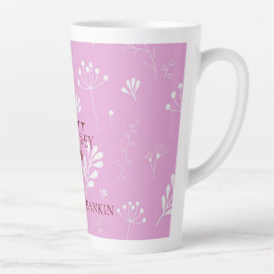 Caneca De Café Latte Marrom claro personalizado com florais brancos