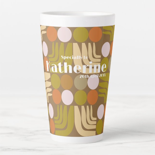 Caneca De Café Latte Marrom Laranja Verde Boêmio (Frente)