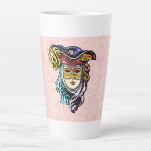 Caneca De Café Latte Máscara de mascarada no Padrão de Brocade Rosa Dus