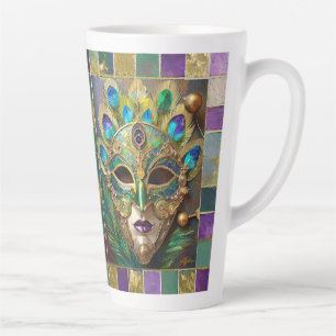 Caneca De Café Latte Máscara de penas de peacock cerâmico Dourada do Ma