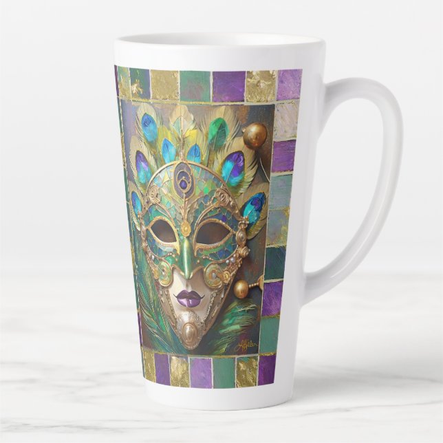Caneca De Café Latte Máscara de penas de peacock cerâmico Dourada do Ma (Direita)