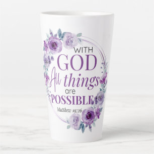 Caneca De Café Latte Mateus 19:26 Possível com Deus Floral Roxa