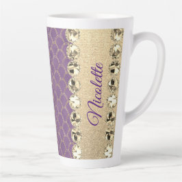 Caneca De Café Latte Matilha Diamante de Folha Roxa e Dourada