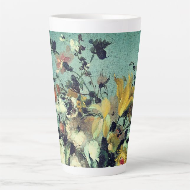 Caneca De Café Latte Matizes Azuis Florais Elegantes (Frente)