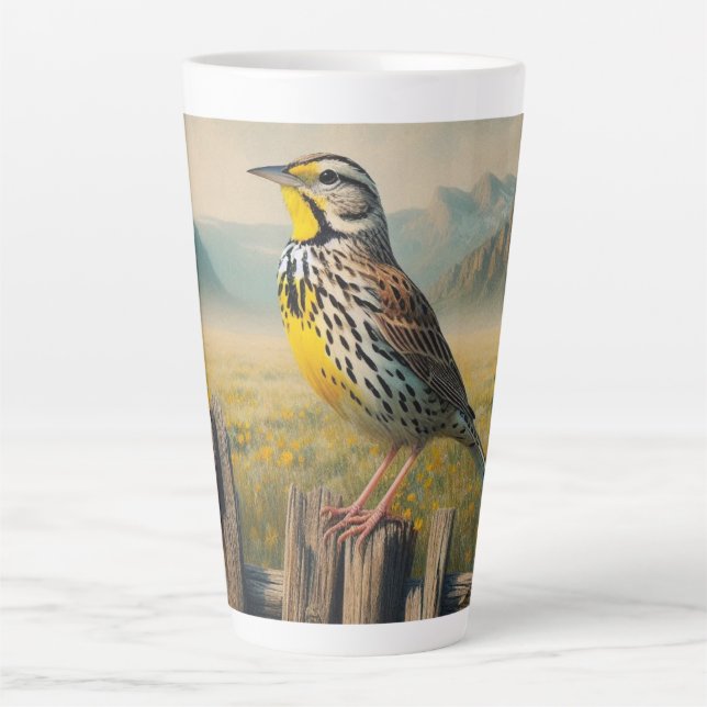 Caneca De Café Latte Meadowlark oriental atingido por uma cerca russa (Frente)