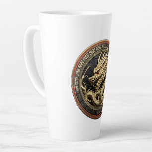 Caneca De Café Latte Medalhão de Ouro do Dragão Sagrado Oriental