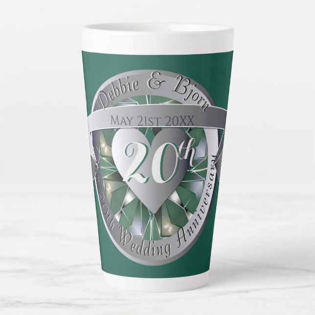 Caneca De Café Latte Medalhão do Coração Emerald, 20 Wedding (Frente)