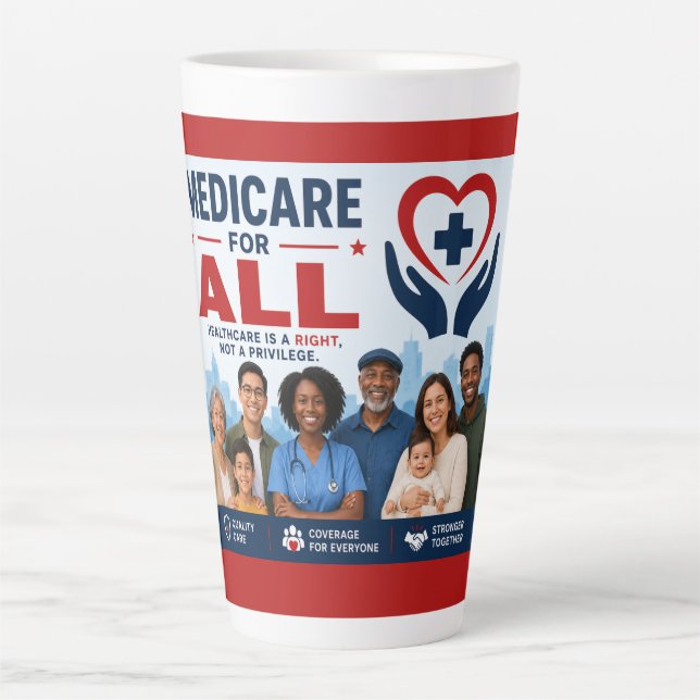 Caneca De Café Latte Medicare para Todos (Frente)
