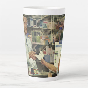 Caneca De Café Latte Medicina Antiga, Farmacêutico e Menina na Farmácia