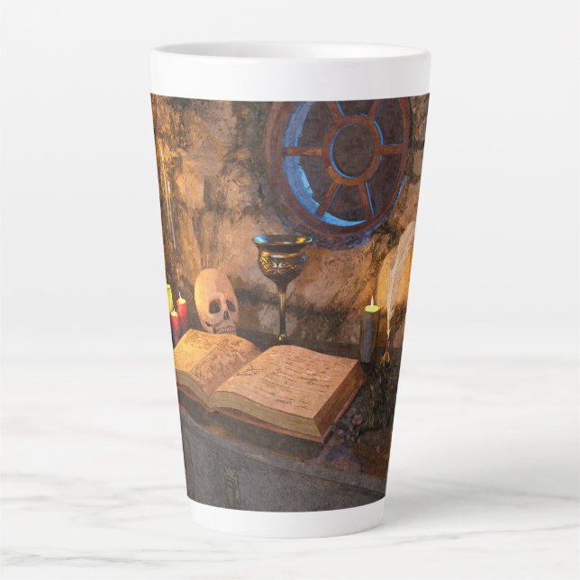 Caneca De Café Latte Medieval Fantasy Wizard's Study (Frente)