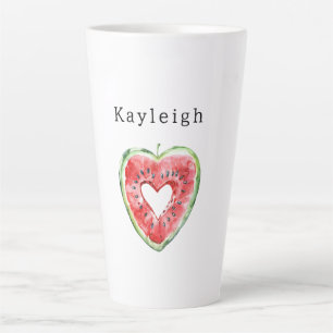 Caneca De Café Latte Melancia De Aniversário Com Coração Vermelho Verde