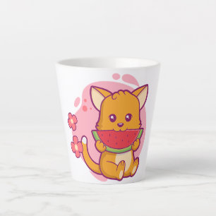 Caneca De Café Latte Melancia Gato-Gato-Gato Kawaii