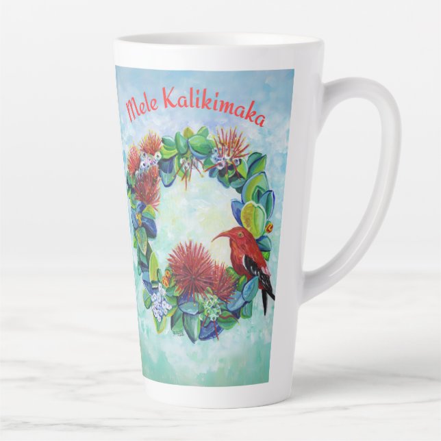 Caneca De Café Latte Mele Kalikimaka Hawaiian Wreath Latte Mug (Direita)
