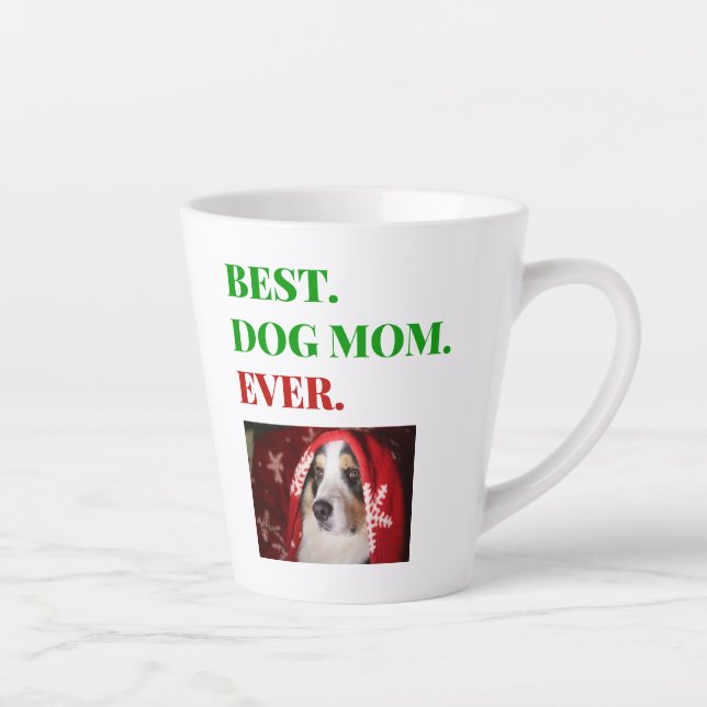 Caneca De Café Latte Melhor Cachorro Mãe Foto De Natal (Direita)