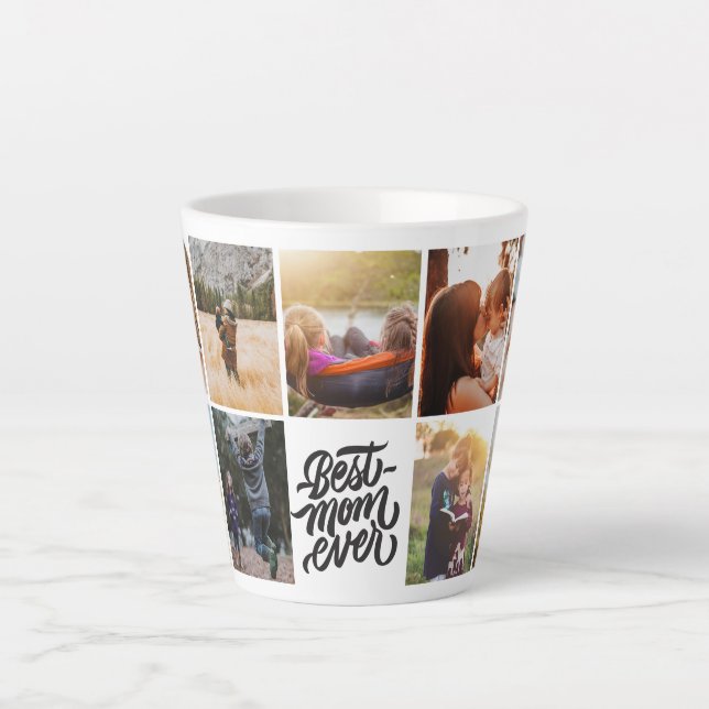 Caneca De Café Latte Melhor Colagem de Fotos Personalizada da Mãe (Frente)