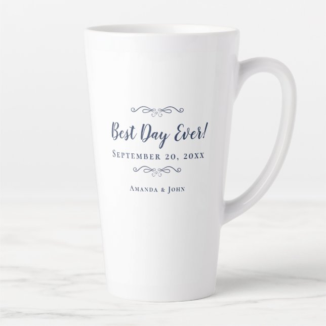 Caneca De Café Latte Melhor Dia de Tendência Marinho de Casamento Elega (Direita)