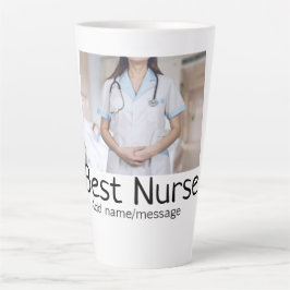 Caneca De Café Latte Melhor enfermeira adicionar nome de foto texto méd